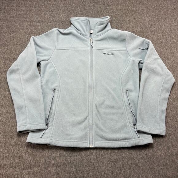 Columbia Jacket Women’s Size M Light Sky Blue Fleece Light Weight Multi Pocket - Picture 1 of 8